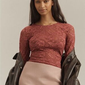 Anthropologie Lace Long Sleeve Top - Rose